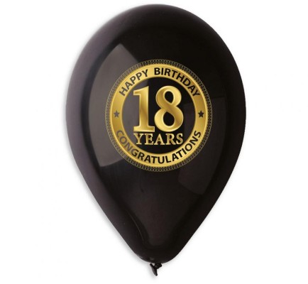 Balões Latex Gemar Preto Feliz 18 Aniversário 12'' c/5