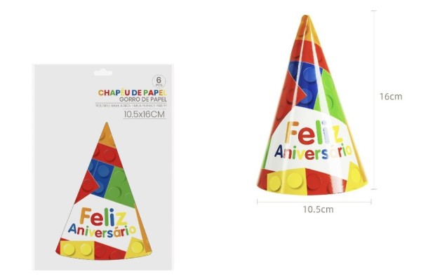 Chapeu Papel Feliz Aniversário 16cm c/6