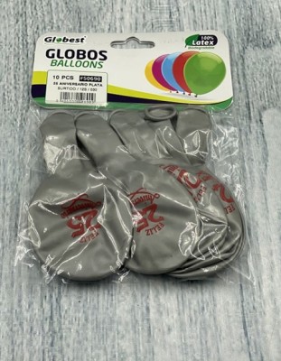 Balões Latex Globest 25 Anos Prata 28cm c/10