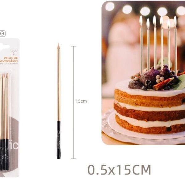 Velas Douradas / Pretas 15cm c/6