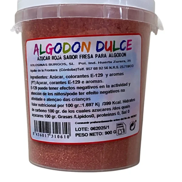 Açúcar Algodão Doce Vermelho Morango 900gr